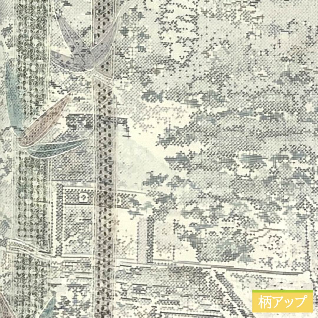 紬 正絹 Aランク 身丈157cm 裄丈62.5cm 白大島 9マルキ 汕頭刺繡 風景模様 袷 白系 1116005253311