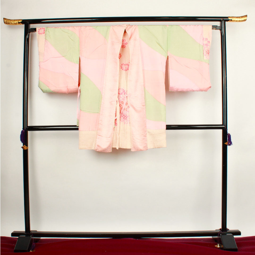 Travel kimono Length 90.5cm Sleeve length 63.5cm Dawn color Flower pattern Pure silk S rank Awase Pink 1117000372913