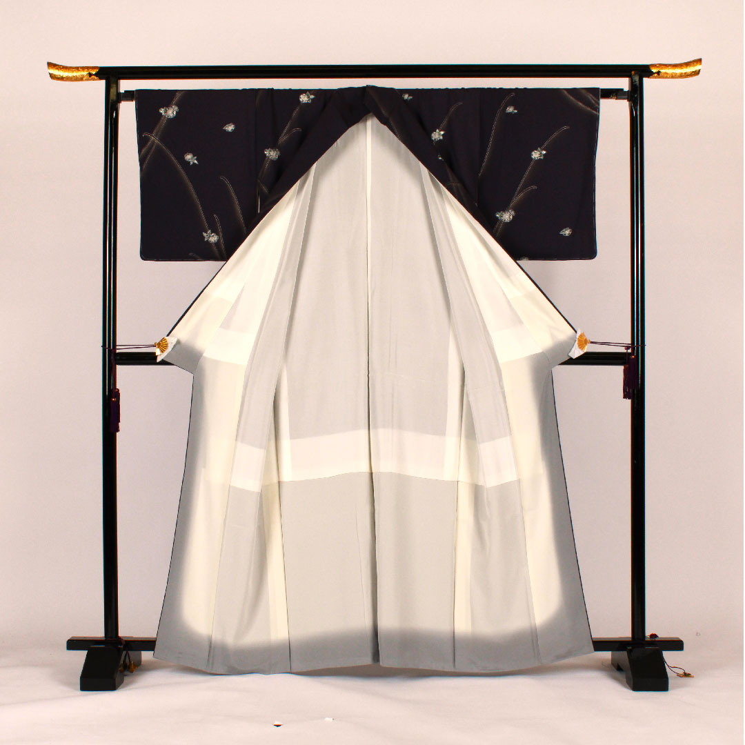小紋 身丈164.5cm 裄丈66cm 袷 花模様 正絹 Sランク 紫系 1115001162320