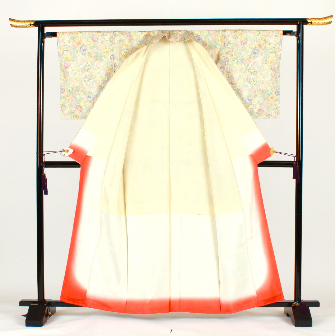 Oshima Tsumugi, Length 162.5cm, Sleeve length 63.5cm, Floral pattern, Pure silk, B rank, Lined, White, 1116001514411