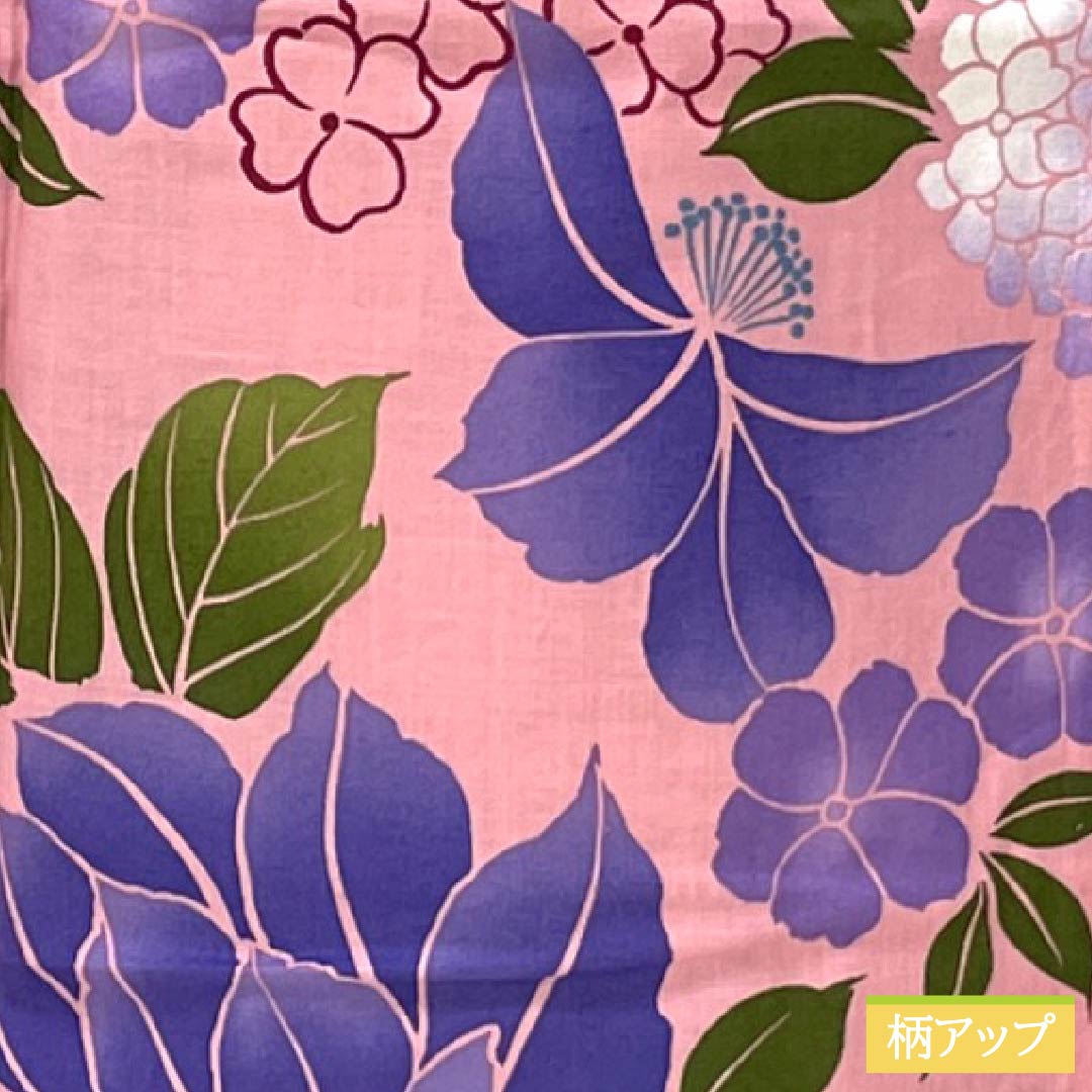 Cotton Yukata, Length 163cm, Sleeve Length 65cm, S Rank, Single Layer, Pink, Medium Crimson Flower Color, Flower Design, 1118006572413