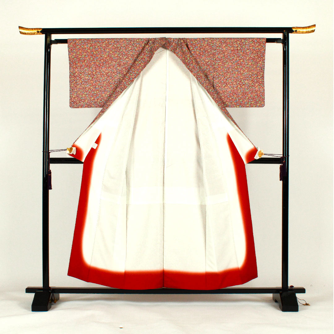 小紋 身丈156.5cm 裄丈61cm 袷 梅模様 ポリ Sランク 茶系 1115000832314