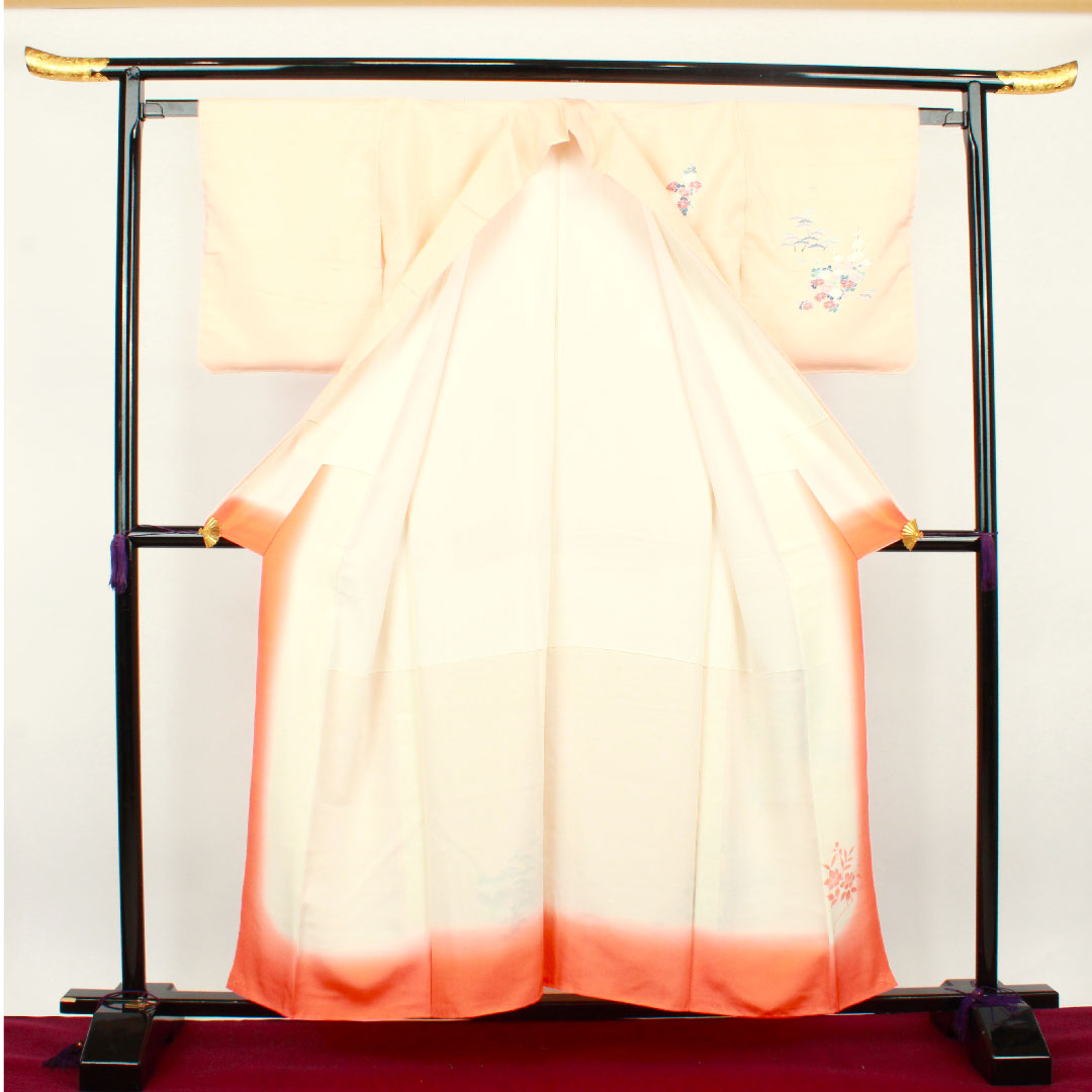 Homongi (formal kimono) Length 159cm Sleeve length 62cm Maiden color Tsumugi fabric Chayatsuji Pure silk A rank Pink 1112002073313