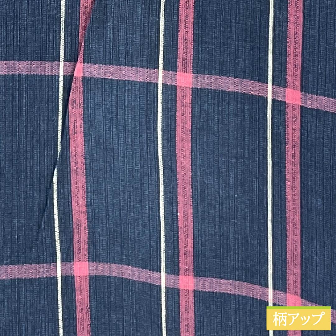 Yukata Cotton Length 154cm Sleeve length 65cm B rank Single layer Navy blue Indian indigo Shijira weave Check pattern 1118005624218
