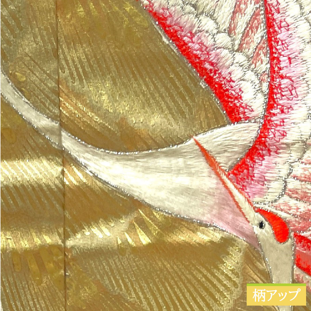 Colored uchikake, pure silk, length 191cm, sleeve length 65cm, Karaori, gold leaf finish, crane, B rank, lined, white, 1110000664911