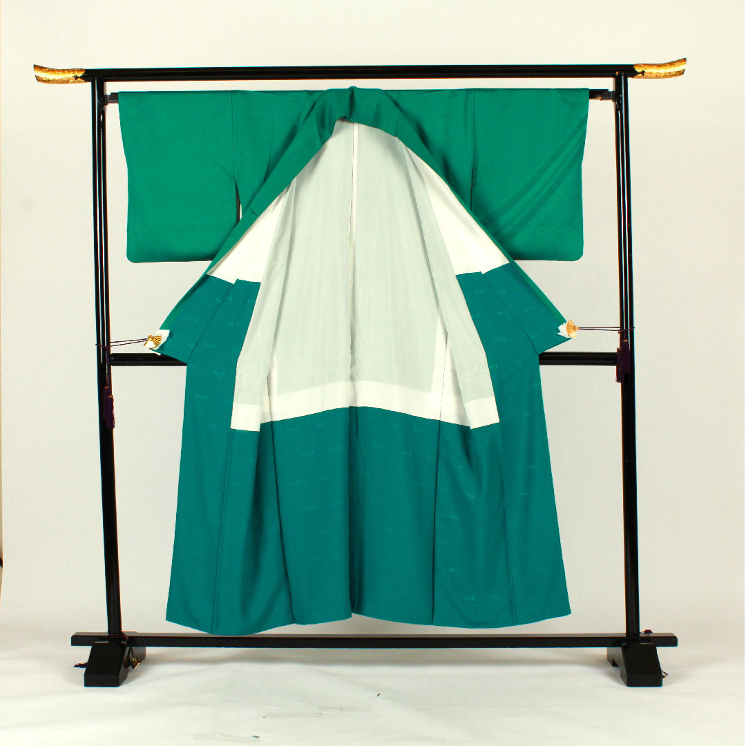 色無地 斉藤三才 三才鳥 身丈152.5cm 裄丈65.5cm 袷 正絹 Aランク 緑系 1114000443219