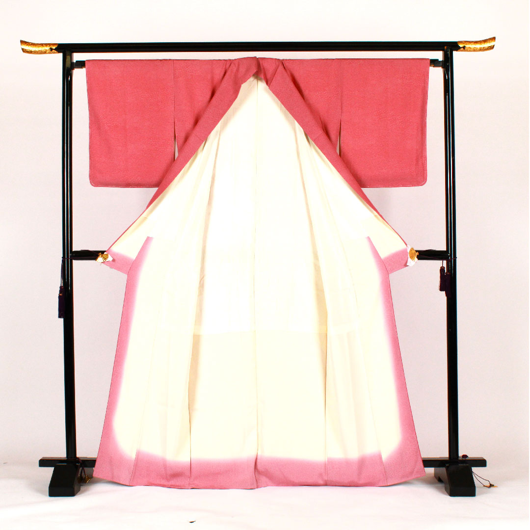 小紋 身丈168.5cm 裄丈66cm 袷 江戸小紋 寄せ柄 作家物 正絹 Aランク ピンク系 1115000663413