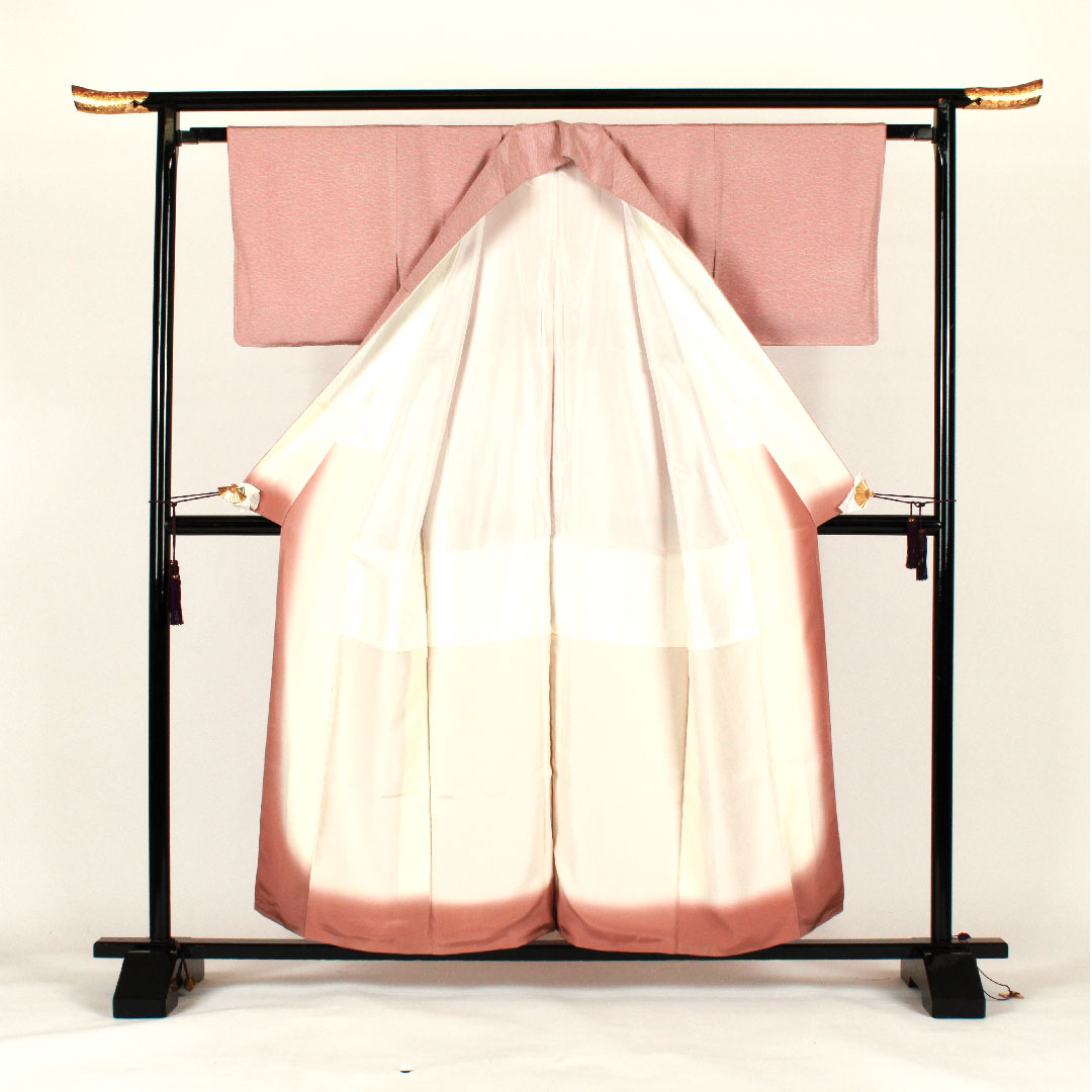 小紋 身丈157cm 裄丈62cm 袷 露芝模様 正絹 Sランク ピンク系 1115001052313