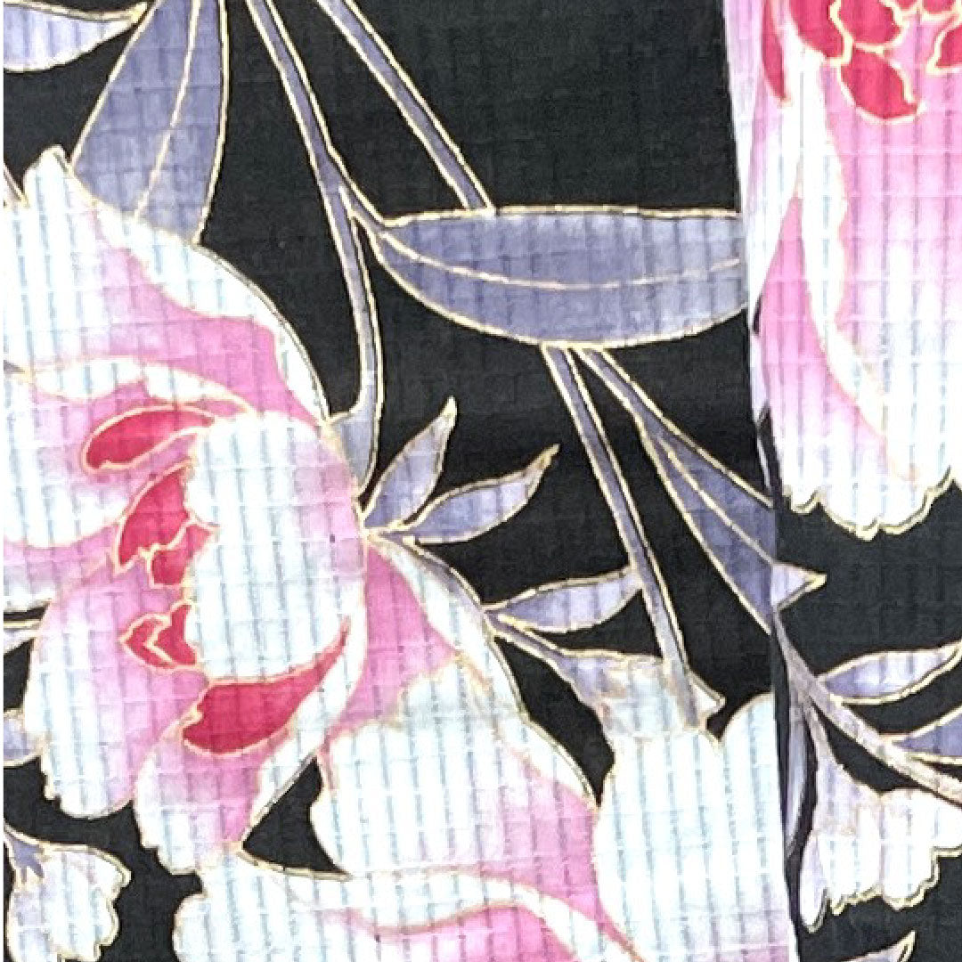 Yukata Peony Cotton S Rank Single Layer Length 158cm Sleeve Length 67.5cm Black 1118002112310