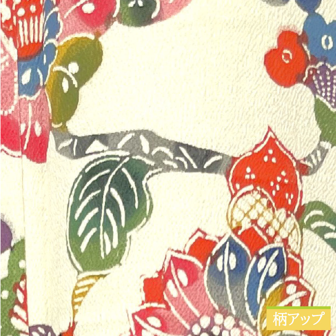 Komon, pure silk, length 158cm, sleeve length 62cm, lined, milky white, Kyoto Bingata, floral pattern, A rank, cream color, 1115004293315