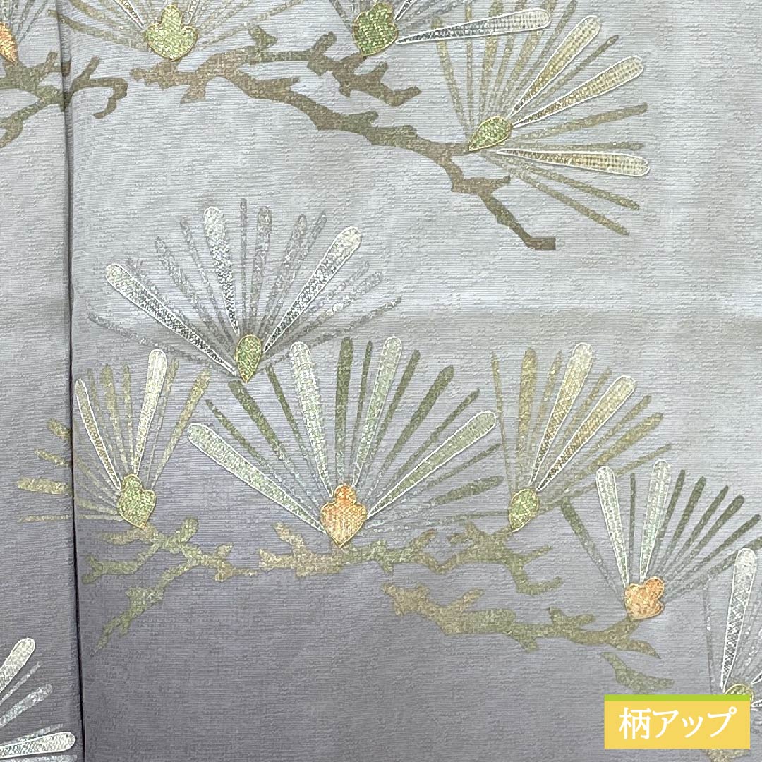 Visiting Kimono, Pure Silk, S Rank, Lined, Length 158.5cm, Sleeve Length 65cm, White Gray (Shironezui), Saga Nishiki, Decorative Nishiki, Toshio Kojima, Matsuba (Pine Needle) Design, Tsukesage, Gray, Item Number 1112006452322