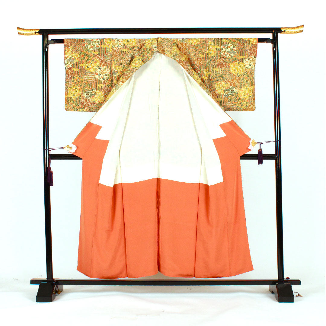 小紋 身丈155cm 裄丈63cm 袷 亀甲 吉祥文様 正絹 Sランク 黄系 1115001452323
