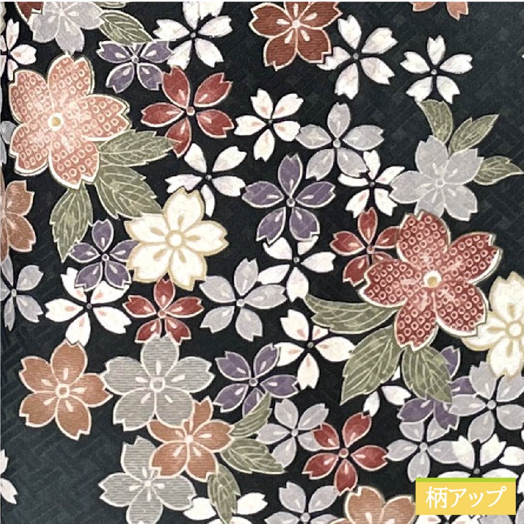 Komon (small pattern) kimono, polyester, length 164.5cm, sleeve length 63.5cm, lined, Noshimeiro (noshime-iro) pattern with dew grass and cherry blossoms, washable, S rank, gray, product number 1115006112422