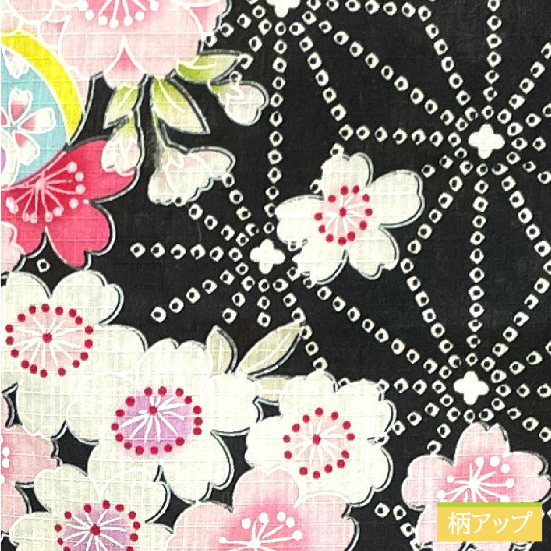Yukata Cotton Length 137.5cm Sleeve length 61.5cm S rank Single layer Black Cherry blossom Asanoha 1118005032110