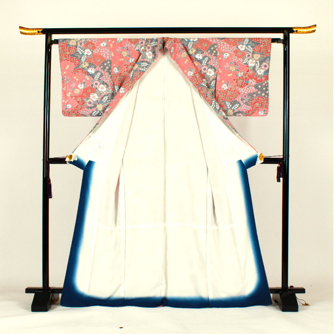 小紋 身丈170cm 裄丈66cm 袷 辻ヶ花 洗える着物 ポリ Sランク ピンク系 1115000752513