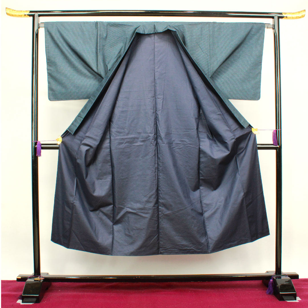 Men's, Length 142.5cm, Oshima Tsumugi, 100% Tortoiseshell, Pure Silk, A Rank, Lined, Navy Blue, 1119000573418