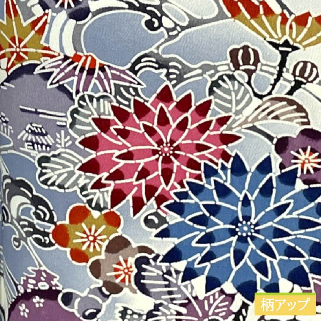 Visiting Kimono, Pure Silk, Grade A, Lined, Length 158cm, Sleeve Length 65cm, Navy Blue, Kyoto Bingata Flower Design, Blue Basting Thread Included, Product Number: 1112007023317