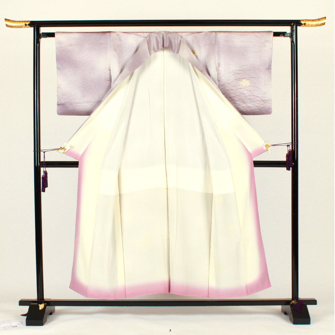 訪問着 袷 身丈153.5cm 裄丈62cm 刺繡 花模様 正絹 Aランク 紫系 1112001373220