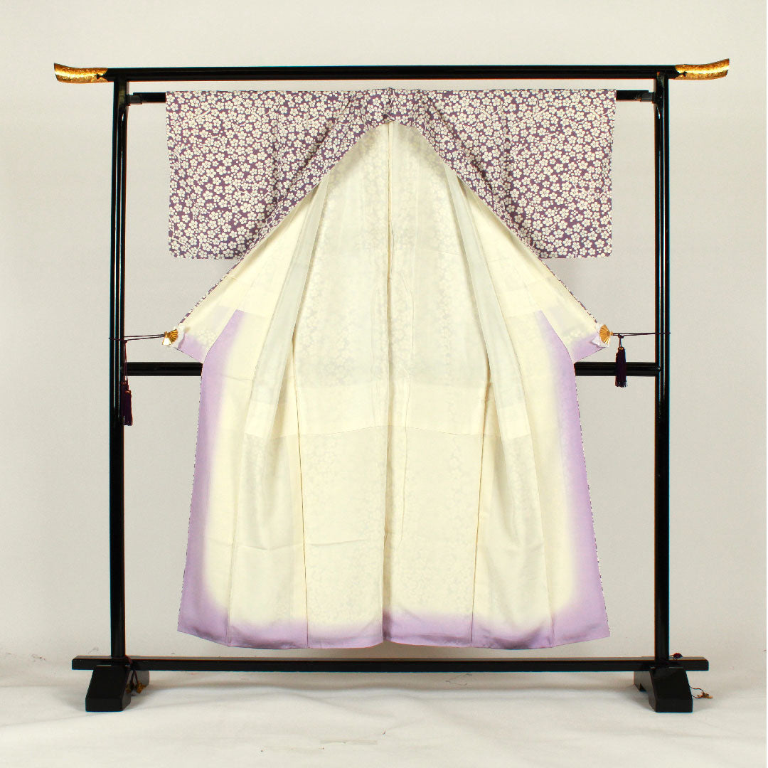 小紋 身丈154cm 裄丈62cm 袷 梅 正絹 Sランク 紫系 1115001492220