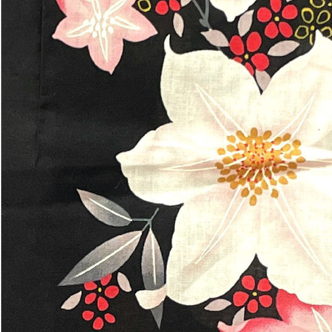 Yukata Flower Pattern Cotton S Rank Single Layer Length 162cm Sleeve Length 67cm Black 1118001162410