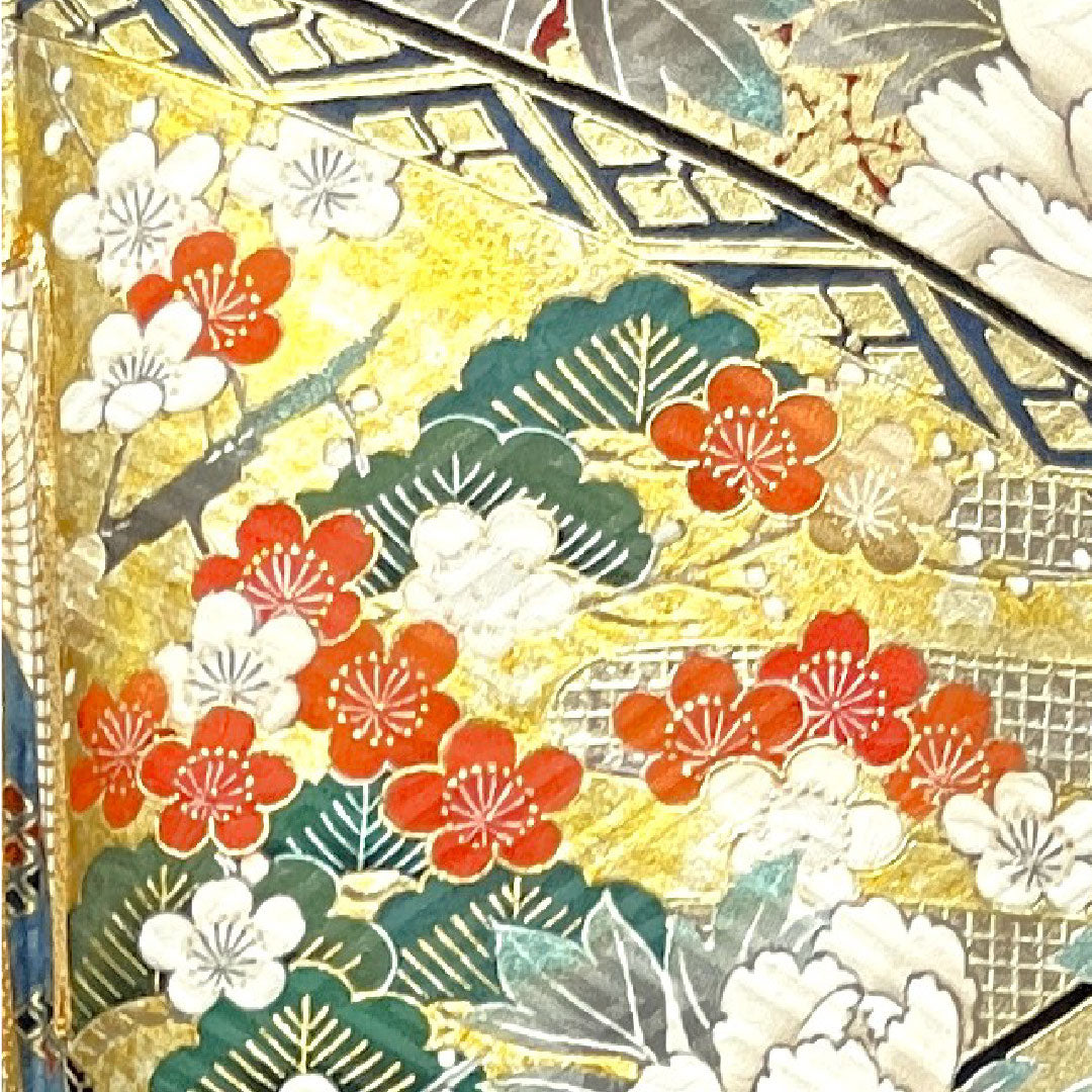 振袖 身丈163.5cm 裄丈67.5cm 袷 甚三紅色 京友禅 御所車 吉祥文様 作家物 正絹 Aランク 朱系 1113001623416