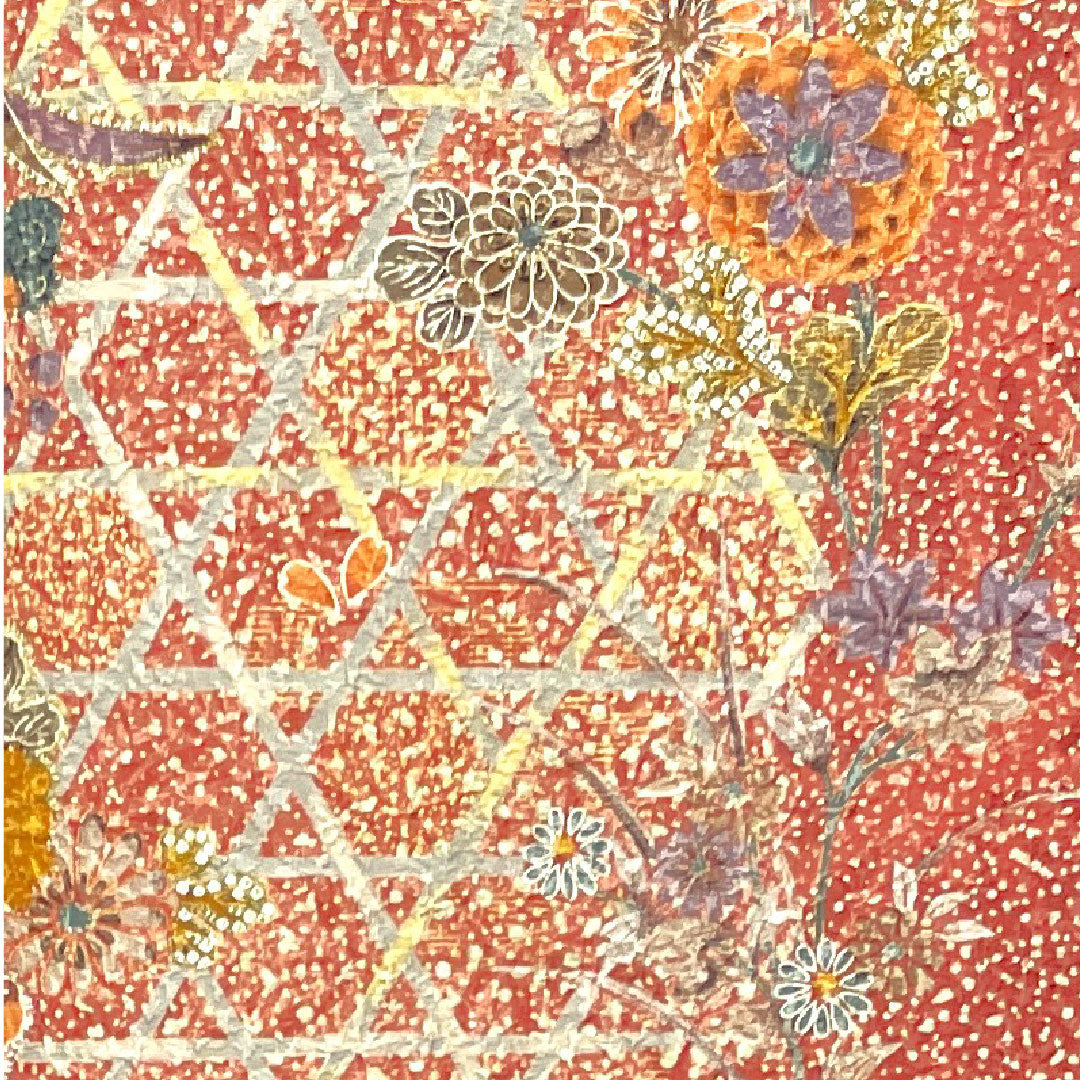 小紋 身丈163.5cm 裄丈64cm 袷 小豆色 草花模様 正絹 Aランク 赤系 1115003293412