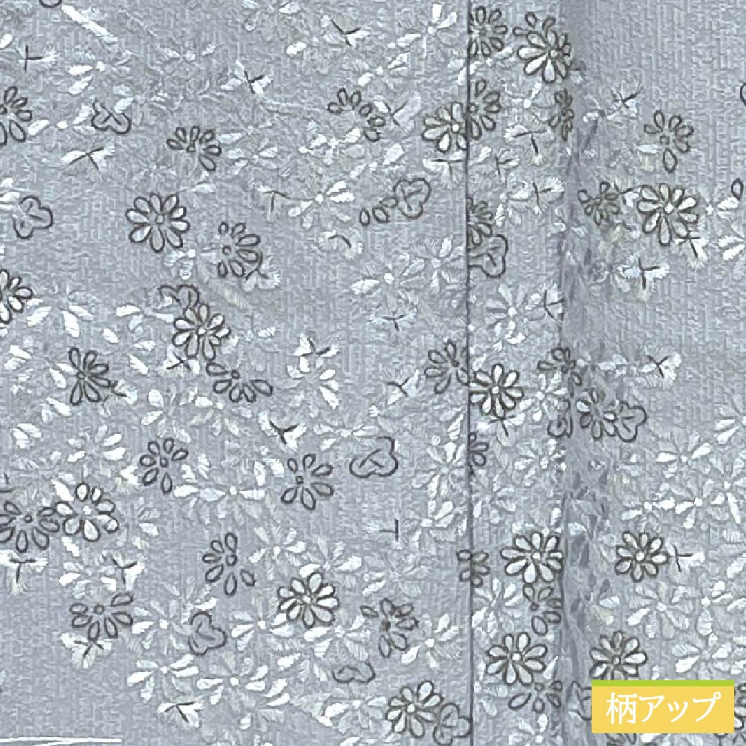 訪問着 正絹 Bランク 袷 身丈168cm 裄丈62cm 白銅色(はくどういろ) 蘇州刺繡 草花 流水 しつけ糸付き グレー系 1112007524522