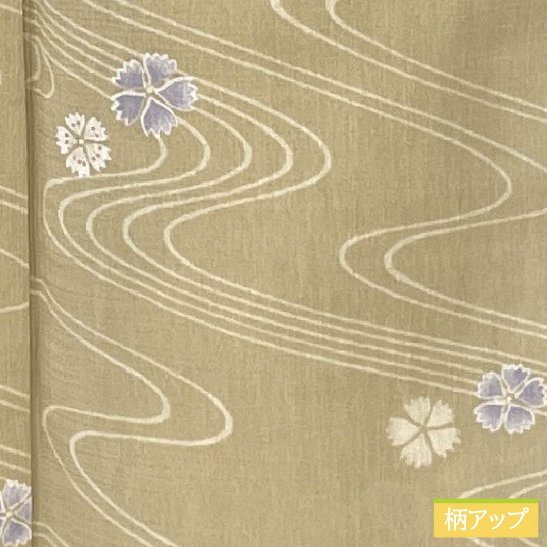 Summer kimono, polyester, small pattern, length 158cm, sleeve length 64cm, mulberry white-brown (kuwairo shirachairo) with flowing water and poppy motifs, washable, gauze, beige, S rank, product number 1132002602325