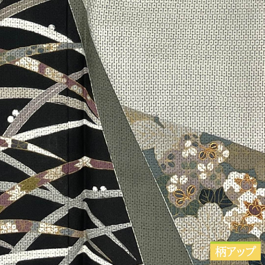Visiting Kimono, Pure Silk, A-Rank, Lined, Length 152cm, Sleeve Length 62cm, Off-White (Kinari-Iro), White Oshima Silk, 100 Tortoise Shell Pattern, Stitched Crest, Round with Different Hawk Feathers, Classic Pattern, White, Product Number: 1112006173211