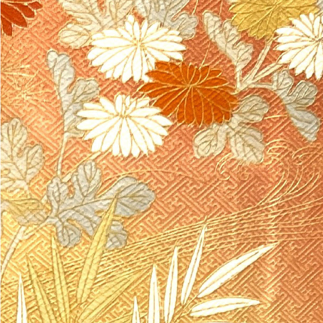 訪問着 正絹 袷 身丈161cm 裄丈63cm 珊瑚色 京友禅 菊 松 Aランク 橙系 1112002913426