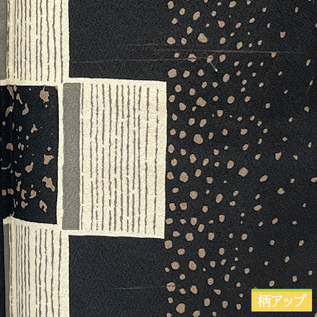Komon (small pattern) Polyester Kimono, Rank B, Length 165.5cm, Sleeve Length 65.5cm, Lined, Dot Pattern, Checkered Pattern, Washable, Black, 1115006754510
