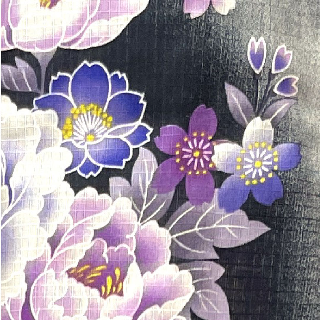 浴衣 桜 木綿 Sランク 単衣 身丈162cm 裄丈66cm 黒系 1118001502410