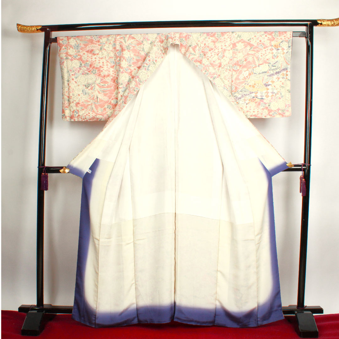 小紋 身丈164cm 裄丈64cm 袷 宍色 辻ヶ花 正絹 Sランク ピンク系 1115002272413