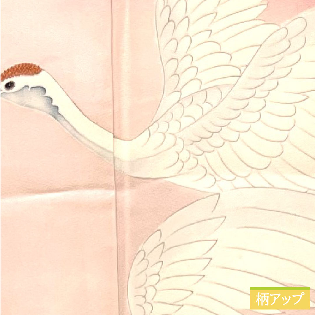 色留袖 正絹 身丈154.5cm 裄丈62.5cm 袷 退紅色(あらそめいろ) 京友禅 鶴 三つ紋 違い鷹の羽 Sランク 三つ紋 ピンク系 1111001232213