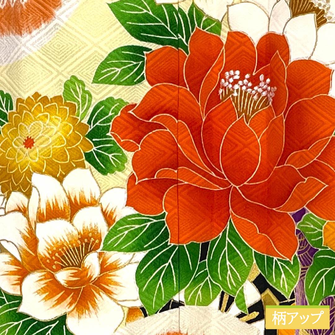 Visiting Kimono, Pure Silk, A-Rank, Lined, Length 158cm, Sleeve Length 62cm, Red-Orange, Kyoto Yuzen Dyed, Auspicious Motif, Neriko Diamond, Flower, Orange, Item Number 1112007513326