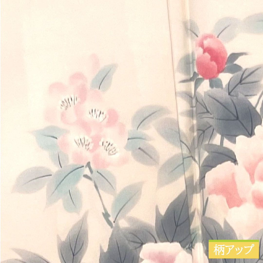 Homongi, pure silk, lined, length 159cm, sleeve length 65cm, hand-painted, floral pattern, artist's work, A rank, pink, 1112004553313