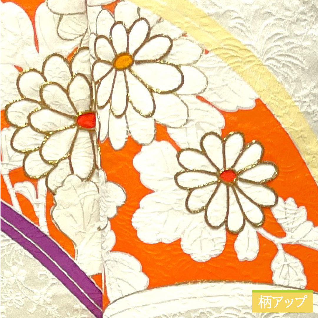 Homongi, pure silk, lined, length 162.5cm, sleeve length 63.5cm, milky white, Kyo-Yuzen, fan surface, floral pattern, basting thread included, unused, S rank, cream color, 1112003412415