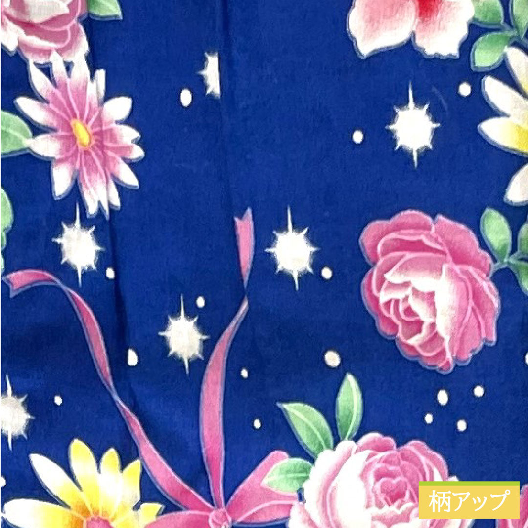 Yukata Cotton Length 107.5cm Sleeve length 56.5cm S rank Single layer Navy blue Lapis lazuli color Shoulder raising included Body raising included Floral pattern 1118005022118