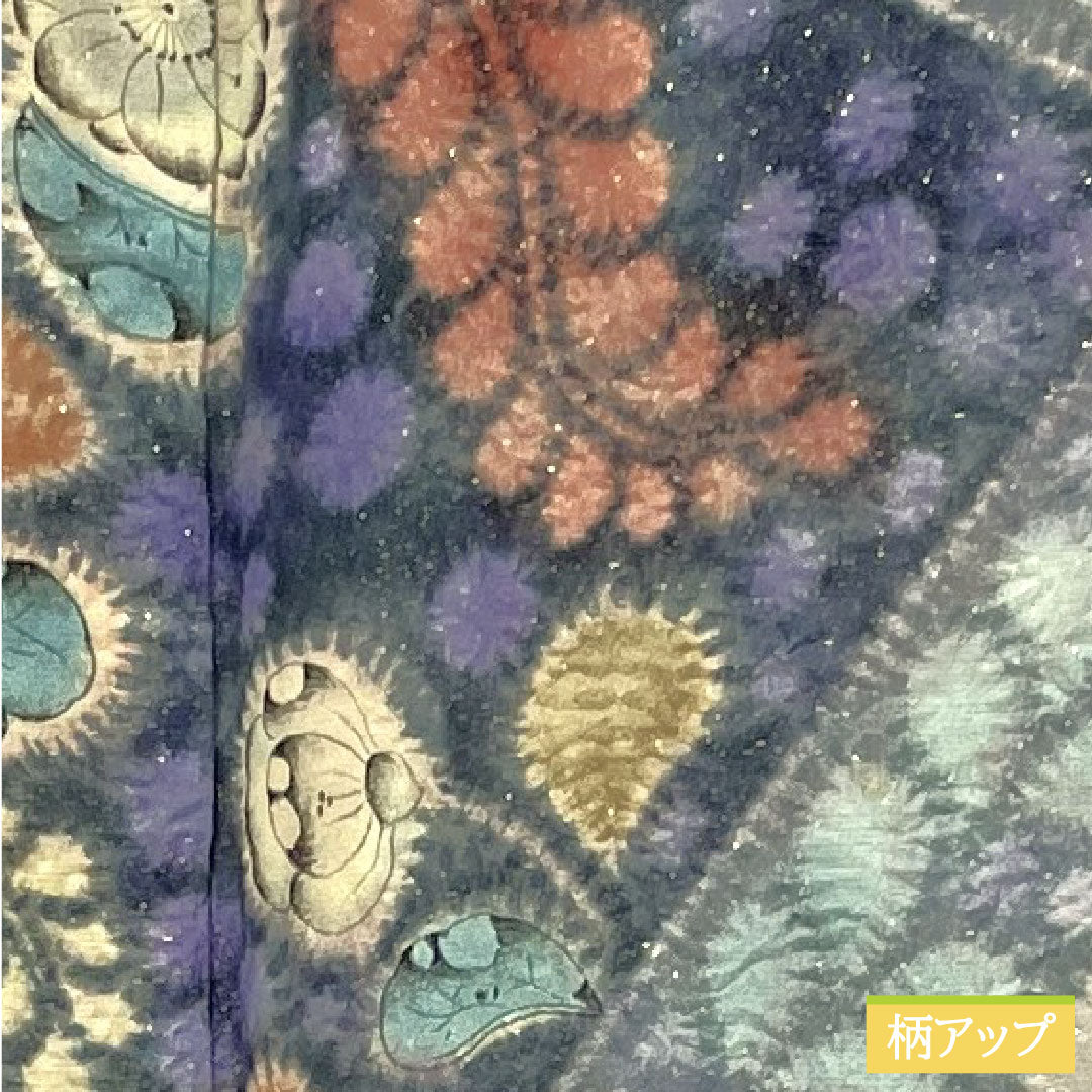 Homongi (formal kimono) made of pure silk, lined, length 159.5cm, sleeve length 64.5cm, purple-gray, Tsujigahana pattern, gold thread, A-rank, gray, 1112005063322