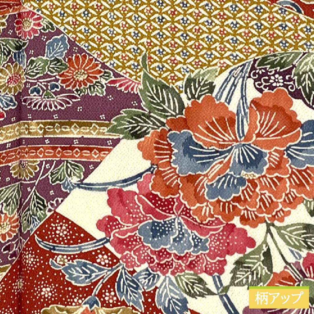 小紋 正絹 Sランク 身丈163cm 裄丈67cm 袷 京紅型 割付文様 紅型調 草花 グラデーション系 1115007342499
