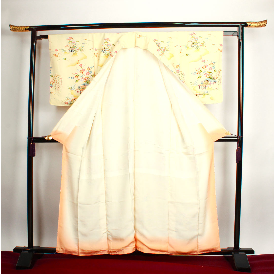 訪問着 袷 身丈158.5cm 裄丈62cm 鳥の子色 松竹梅 茶屋辻模様 正絹 Sランク クリーム系 1112001592315