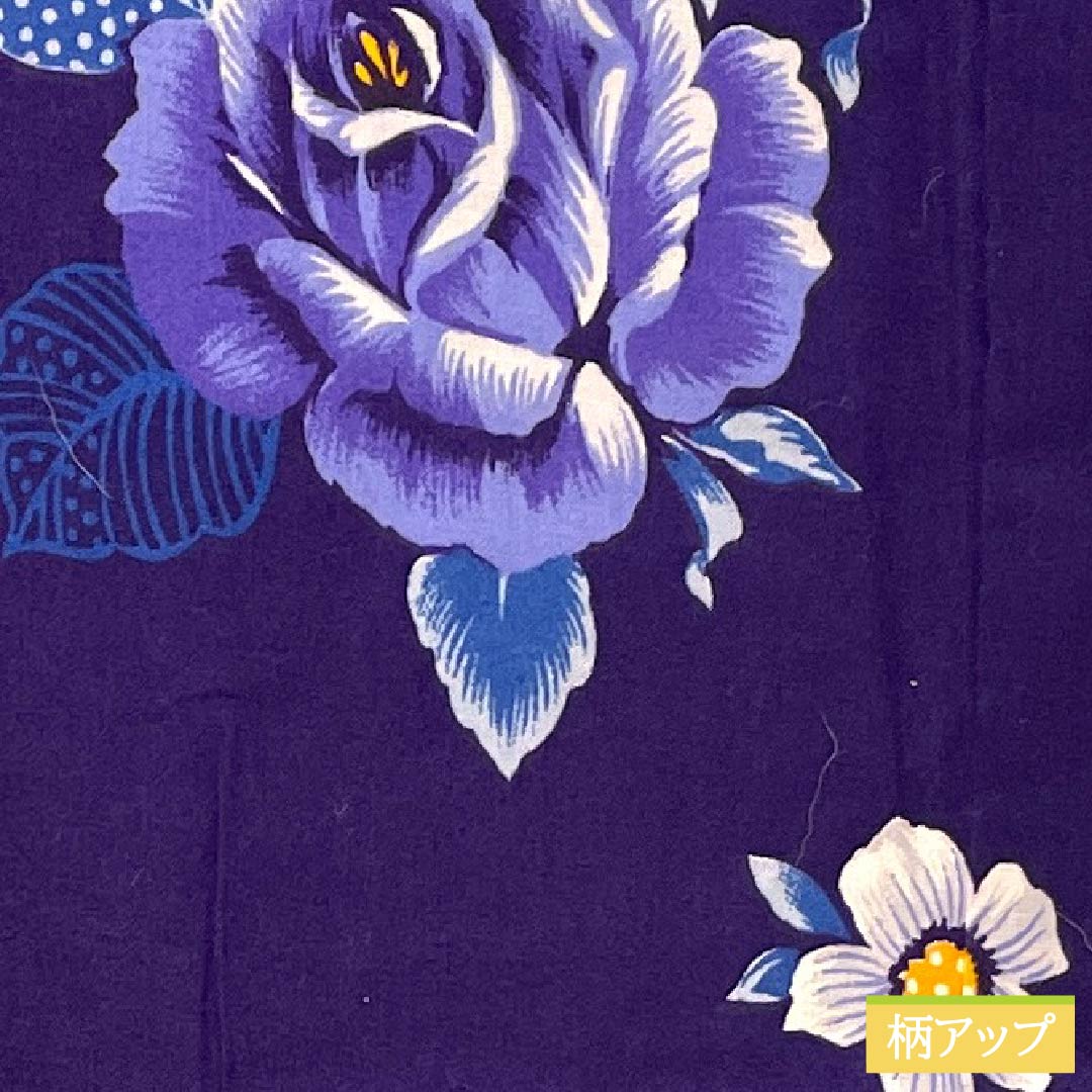 浴衣 木綿 身丈160.5cm 裄丈62cm Sランク 単衣 紫系 紫紺色(しこんいろ) 薔薇 1118005342420