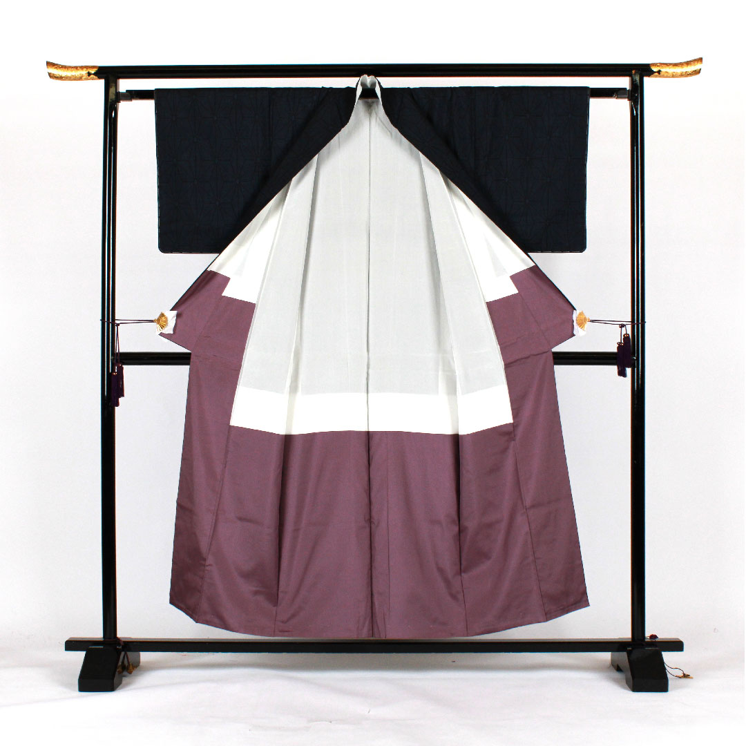Oshima Tsumugi, Length 156cm, Sleeve length 62cm, Weft and weft kasuri, Asanoha, Pure silk, S rank, Awase, Navy blue, 1116001202318
