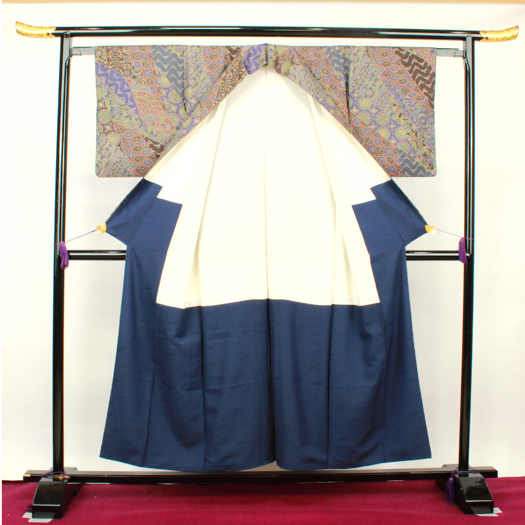 Komon, Length 153cm, Sleeve length 61.5cm, Awase, Saito Sansai, Sarasa pattern, Pure silk, S rank, Gradation, 1115002892299