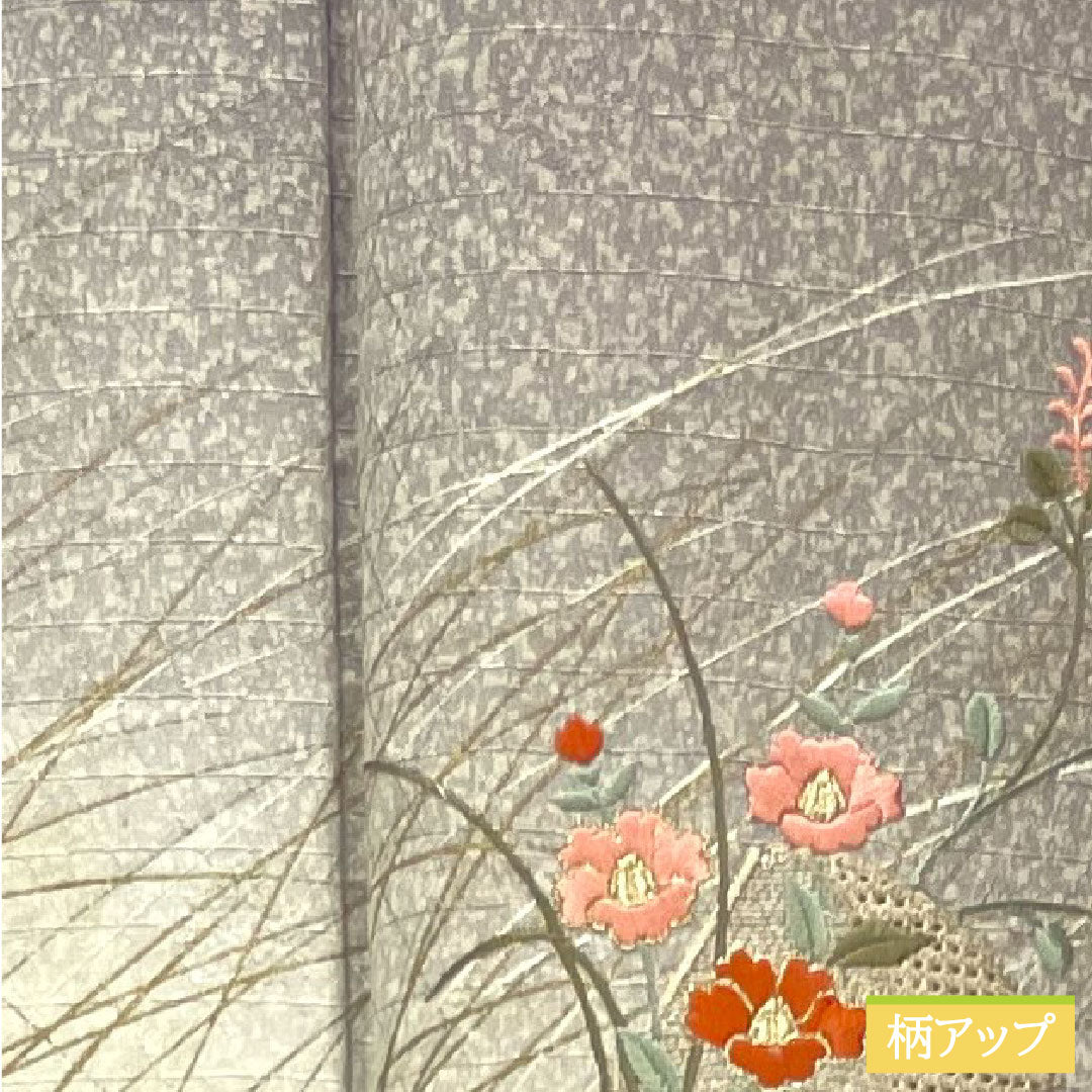 訪問着 正絹 袷 身丈161cm 裄丈65cm 鈍紫色 刺繡 Aランク グレー系 1112003703422