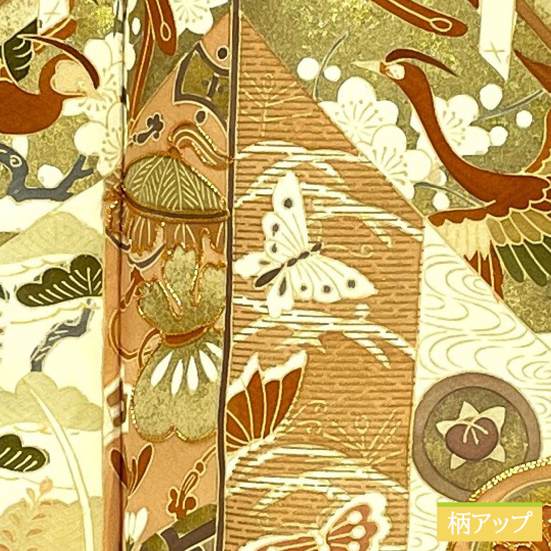 Colored Tomesode, pure silk, length 157cm, sleeve length 63cm, lined, coral color, Kyoto Yuzen, cherry blossom, pine, bamboo, plum, one crest, star and plum blossom, layered collar, A rank, orange, 1111001513326