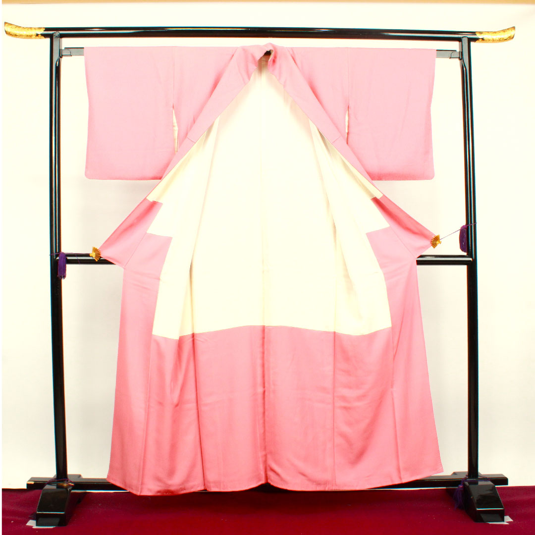 Solid color, Choshun color, Chrysanthemum, Double-layered Katabami, Length 153.5cm, Sleeve length 61cm, Lined, Pure silk, A rank, Pink, 1114000593213