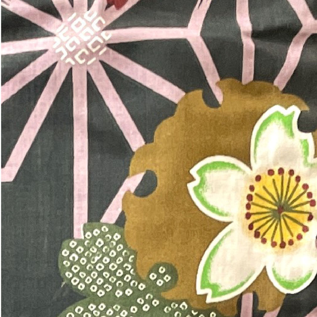 Yukata, Snowflake, Cherry Blossom, Asanoha, Cotton, S Rank, Single Layer, Length 164.5cm, Sleeve Length 64cm, Black, 1118002212410