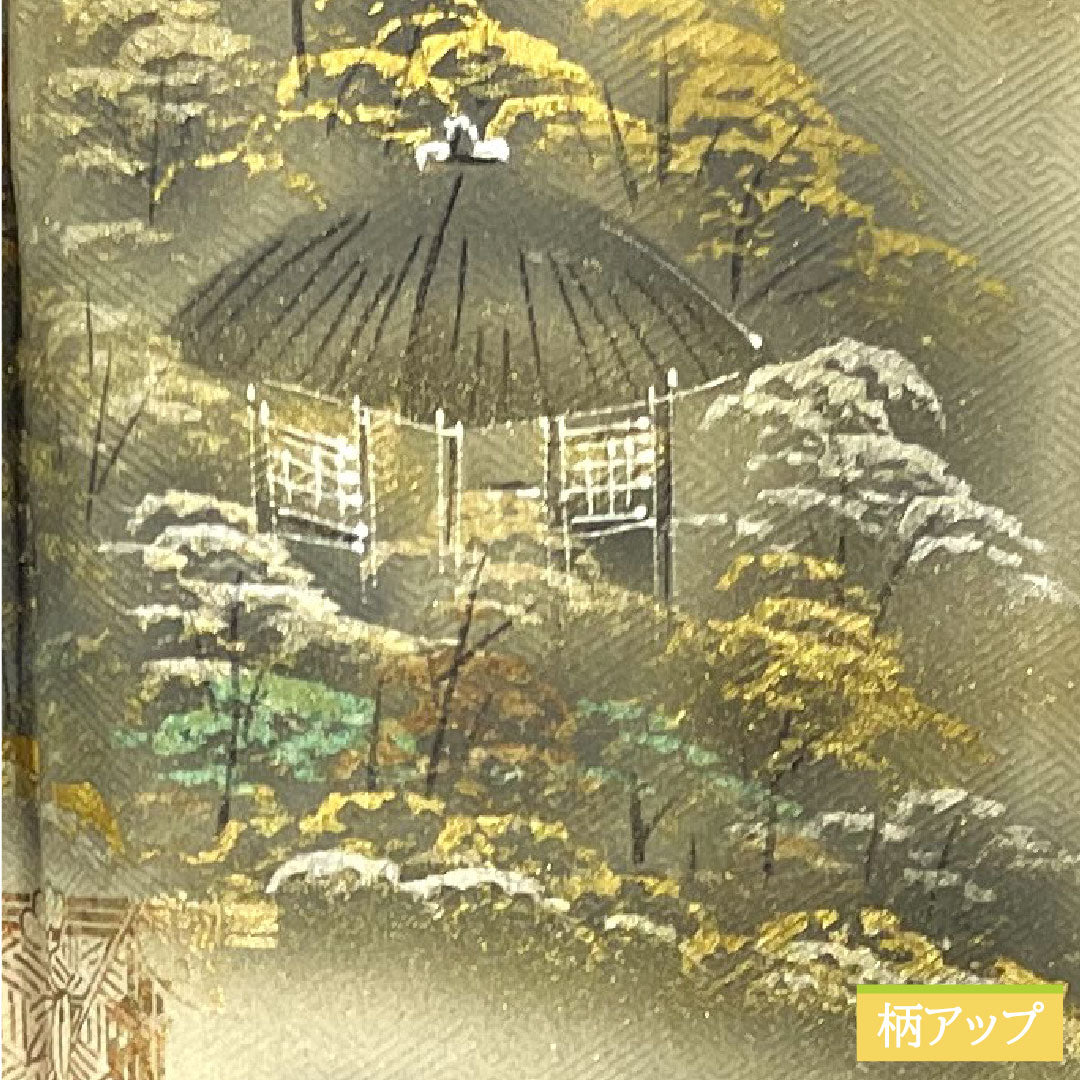 色留袖 正絹 身丈159cm 裄丈68cm 袷 亜麻色(あまいろ) 京友禅 風景模様 一つ紋 剣片喰 しつけ糸付き 未使用品 Sランク ベージュ系 1111001352325