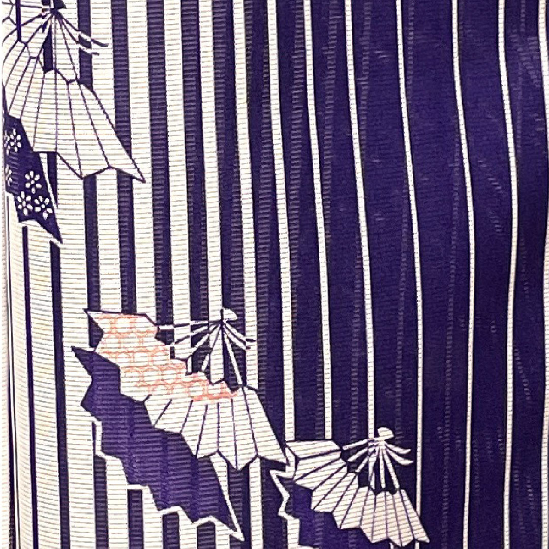 Summer kimono, polyester, small pattern, length 162.5cm, sleeve length 62cm, washable kimono, fan, stripes, silk, S rank, gradation style, 1132000712499